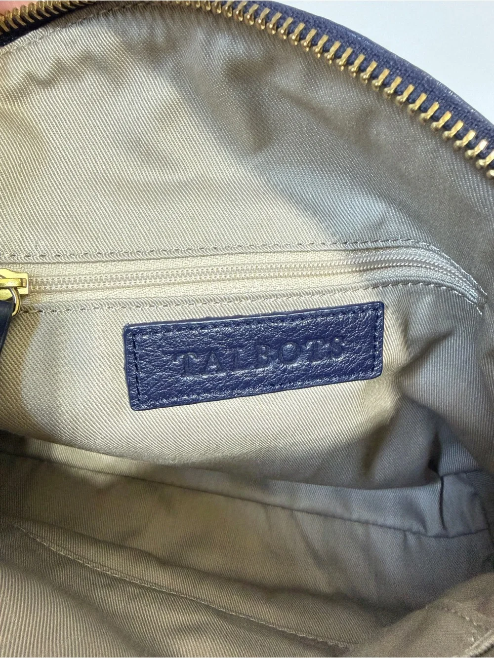 Talbots Navy Leather Crossbody Purse Pebbled Leather Woven Trim Shoulder Bag - Picture 5 of 6